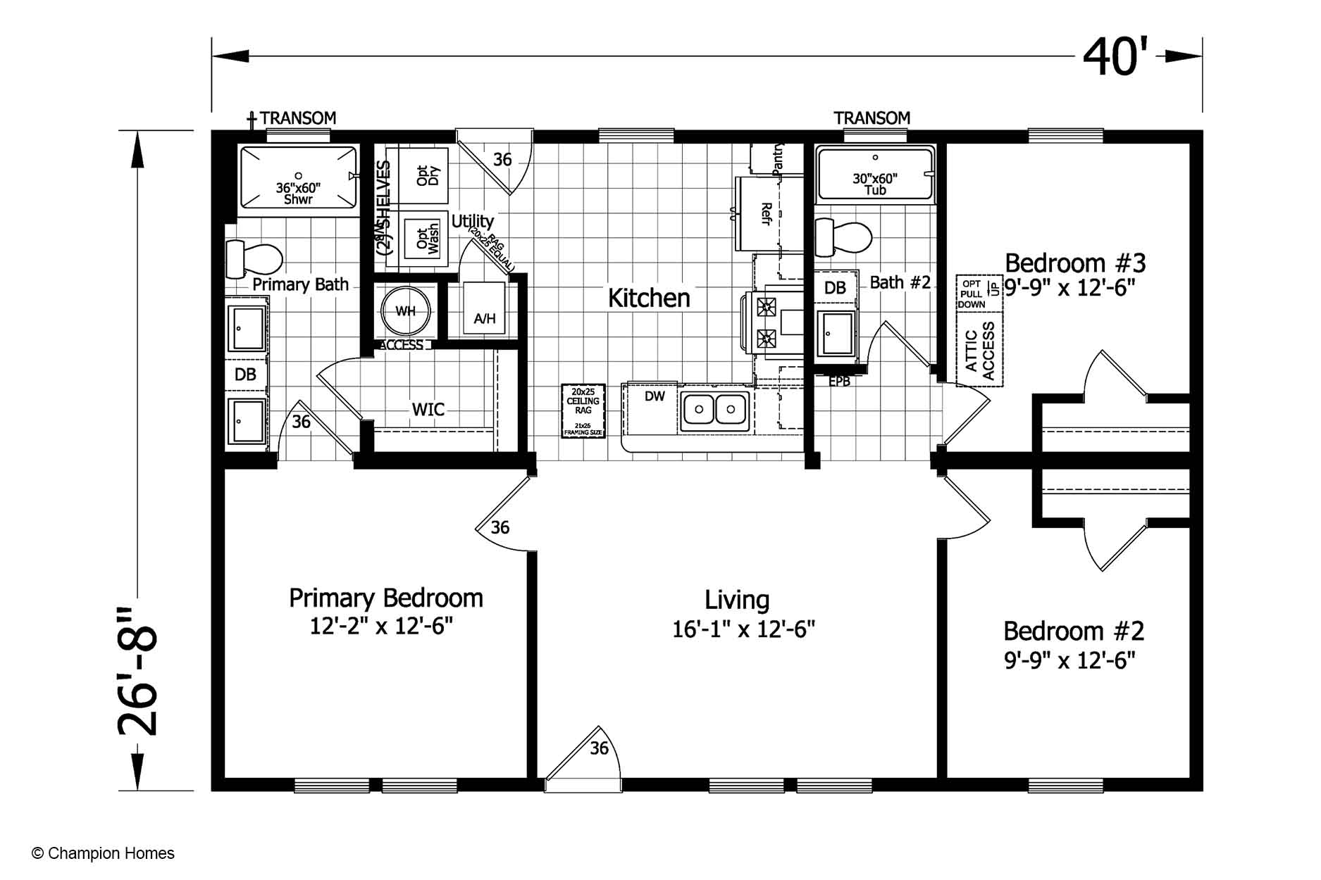 Champion Homes Sumter 2840-01 Modular Floor Plan